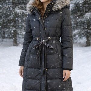 Juicy Couture Charcoal Puffer Coat with Faux Fur Trim